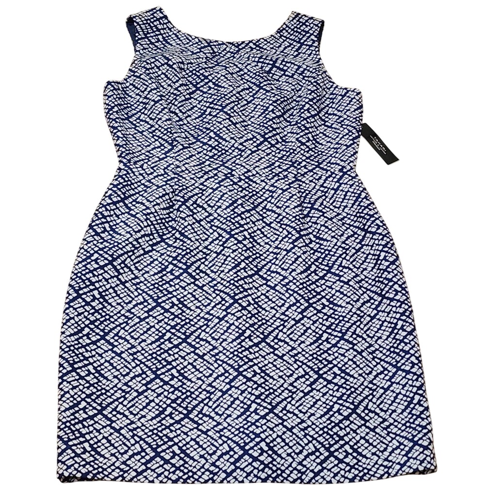 Tahari Arthur S. Levine Dress Womens 12 Blue Geometric Sheath Sleeveless Lined
